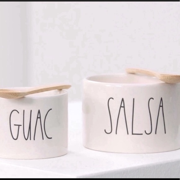 RAE DUNN ARTISAN GUAC and SALSA SET WITH 2 BAMBOO SPOONS - Picture 4 of 8
